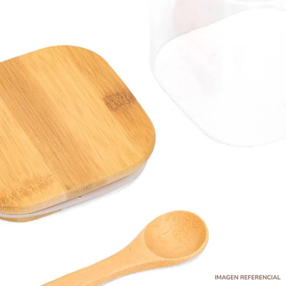 Frasco de almacenamiento con tapa y cucharita estilo Bambú