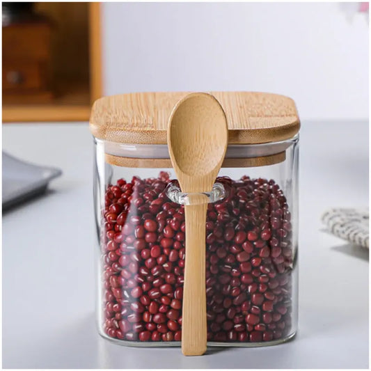 Frasco de almacenamiento con tapa y cucharita estilo Bambú