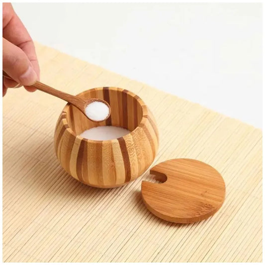 Condimentero salero azucarero con cucharita eco friendly de bambu
