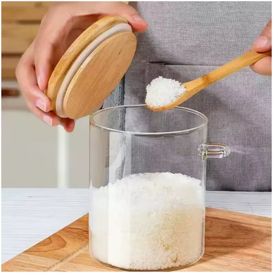 Frasco de almacenamiento con tapa y cucharita estilo Bambú