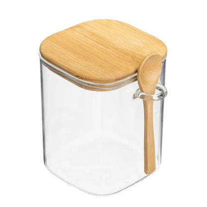 Frasco de almacenamiento con tapa y cucharita estilo Bambú